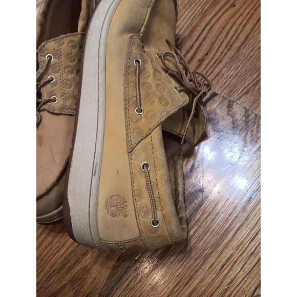 Timberland Light Brown Leather Boat Shoes with Embossed Logo - Mens Size 12M - Picture 3 of 7